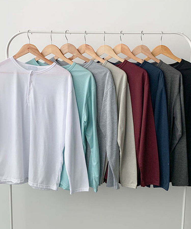 ヘンリーネックルーズ長袖Tシャツ(8color)