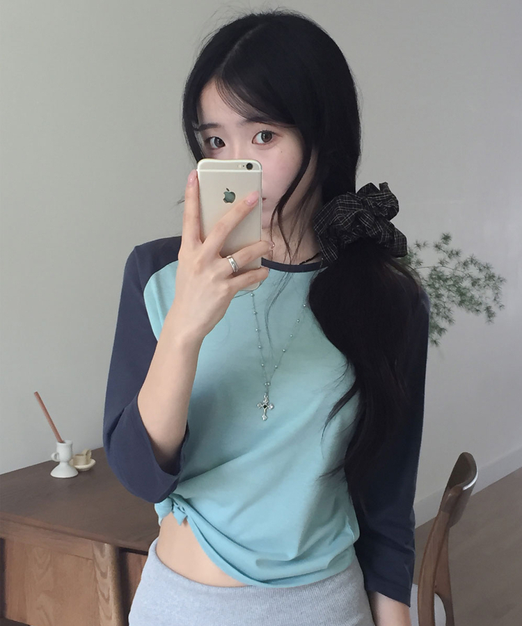 ラグランラウンド七分袖Tシャツ MINT
