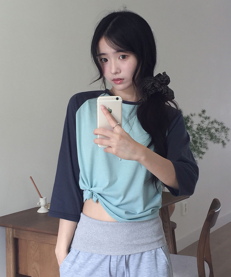 ラグランラウンド七分袖Tシャツ MINT