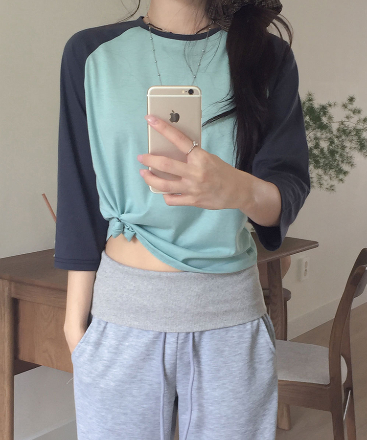 ラグランラウンド七分袖Tシャツ MINT