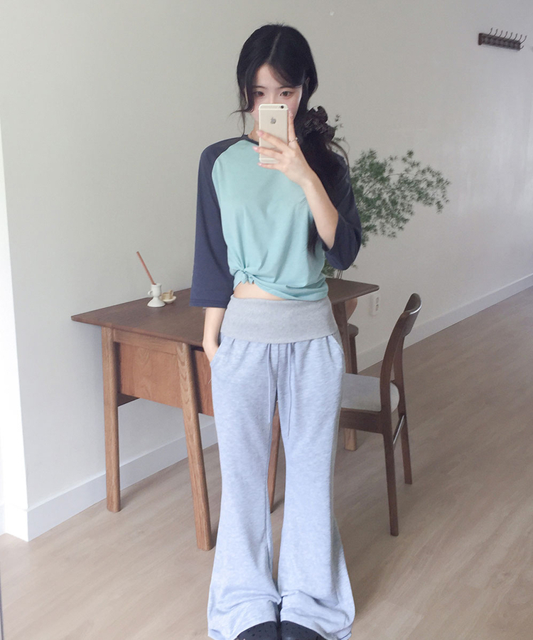 ラグランラウンド七分袖Tシャツ MINT