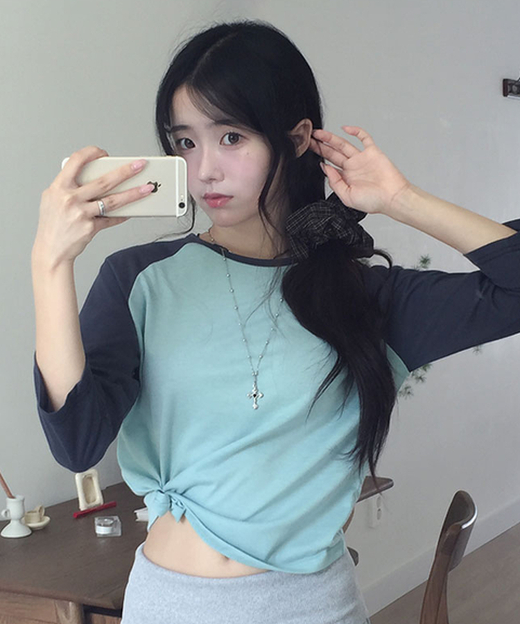 ラグランラウンド七分袖Tシャツ MINT