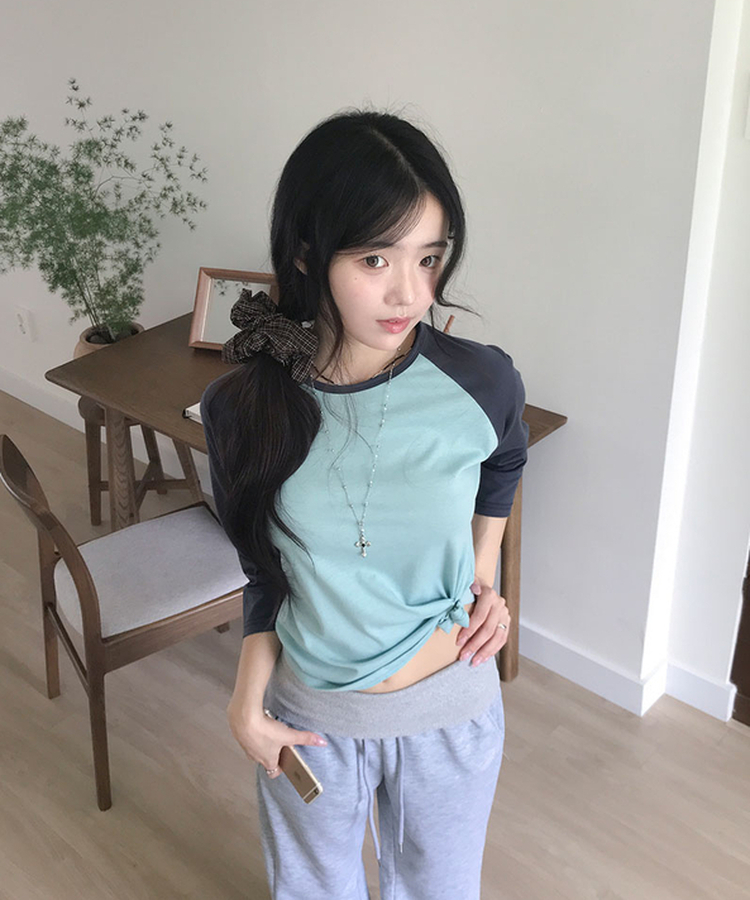 ラグランラウンド七分袖Tシャツ MINT
