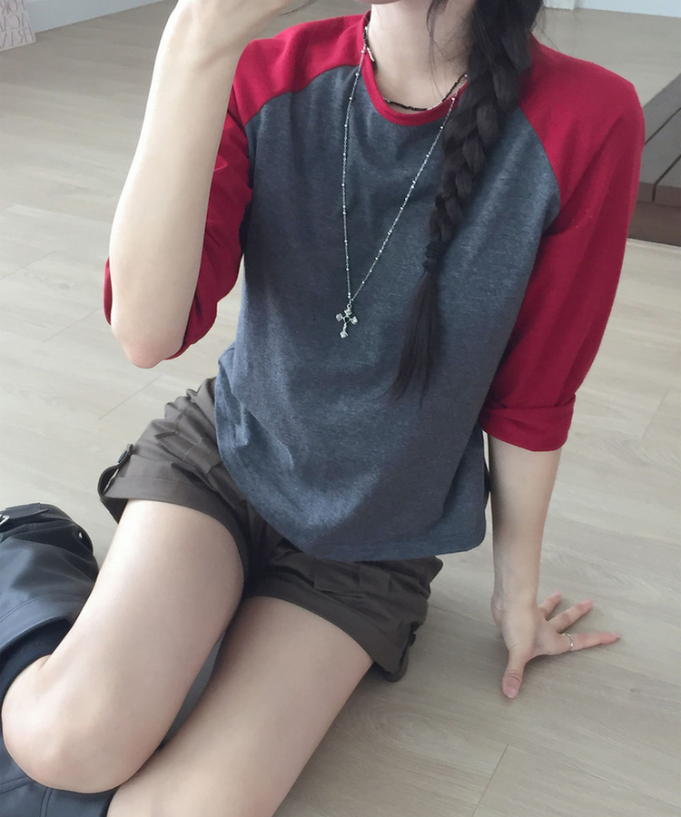 ラグランラウンド七分袖Tシャツ CHARCOAL