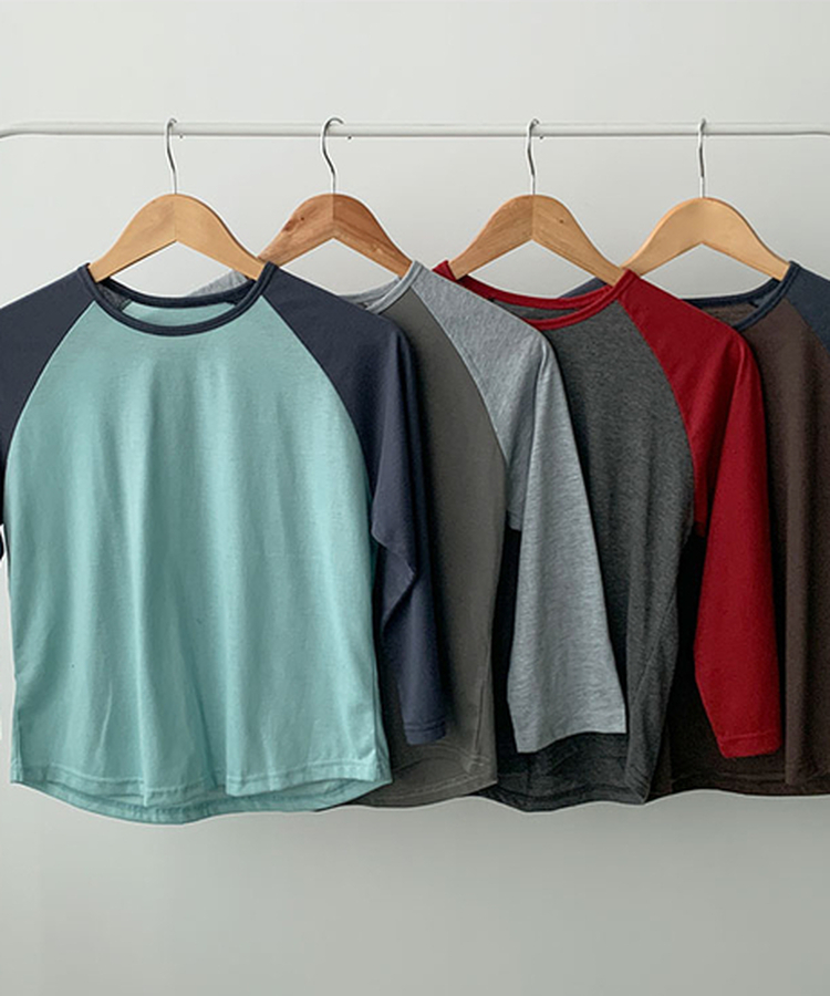 ラグランラウンド七分袖Tシャツ