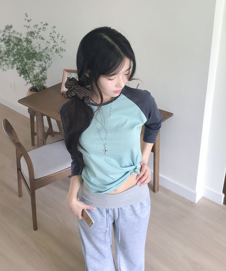 ラグランラウンド七分袖Tシャツ MINT