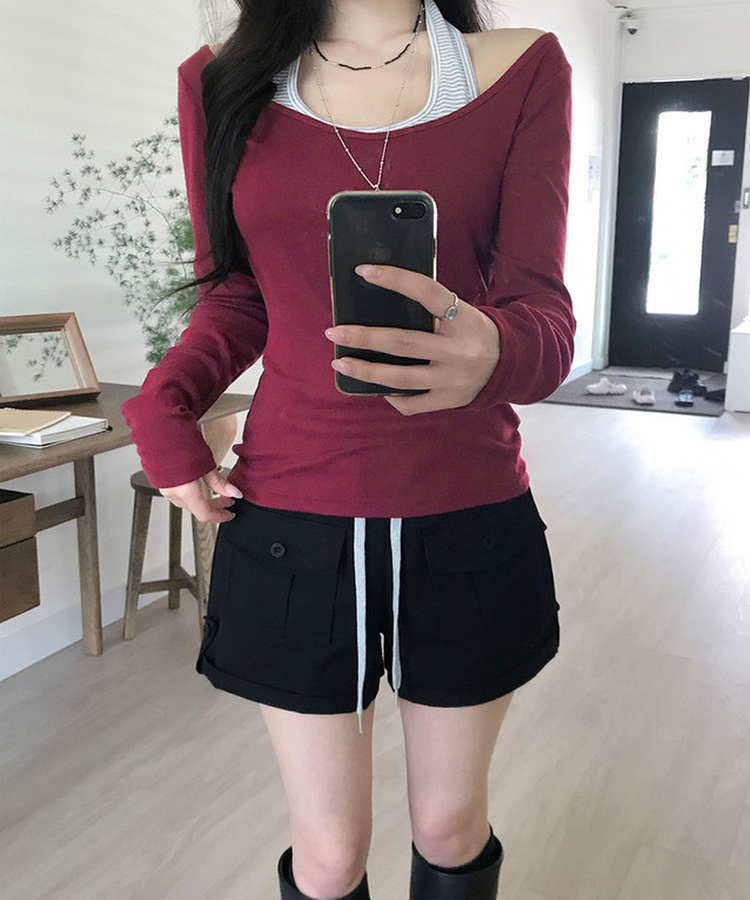 팰리 보트넥 슬림 긴팔 티셔츠 여름긴팔 버건디