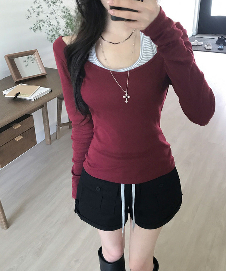 팰리 보트넥 슬림 긴팔 티셔츠 여름긴팔 버건디