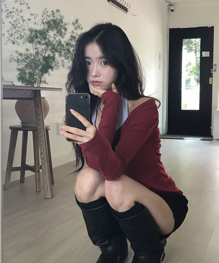 팰리 보트넥 슬림 긴팔 티셔츠 여름긴팔 버건디