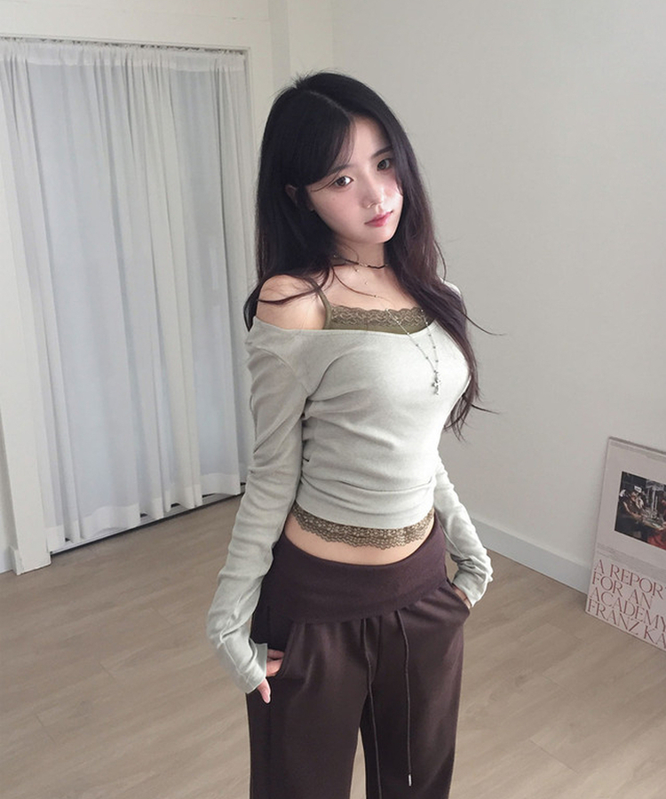 팰리 보트넥 슬림 긴팔 티셔츠 여름긴팔 카키