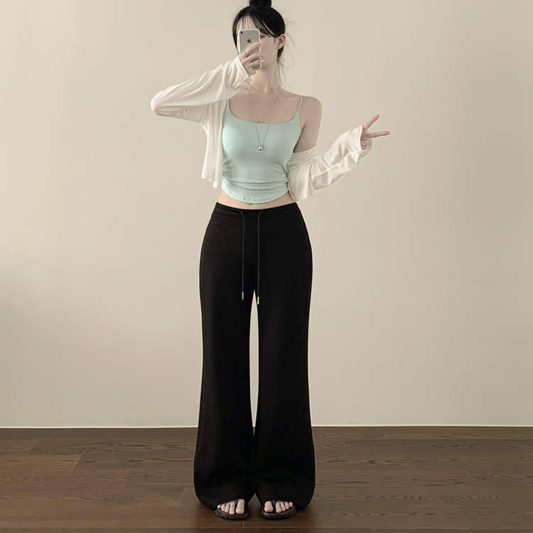 널널부츠컷 쫀득 트레이닝 롱팬츠 세미부츠컷 와이드 한여름 스판 밴딩 스트링 와이드 아이스 냉장고 롱팬츠 키작녀 키큰녀 블랙