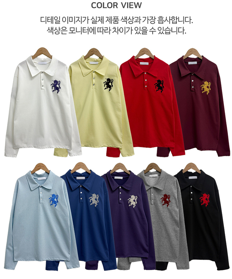 ルーズ刺繍ワッペンカラーネック長袖Tシャツ(9color)