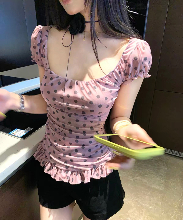 ドットシャーリングノースリーブブラウス PINK