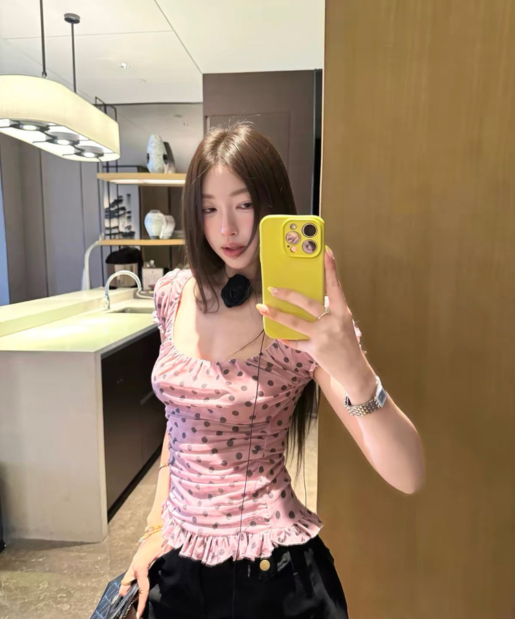 ドットシャーリングノースリーブブラウス PINK