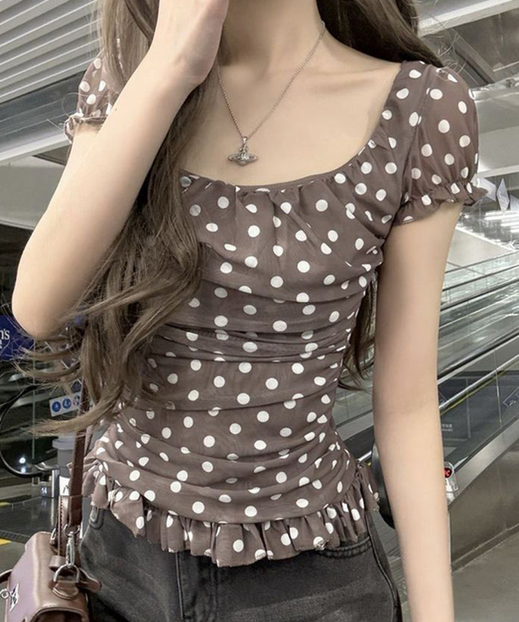ドットシャーリングノースリーブブラウス BROWN
