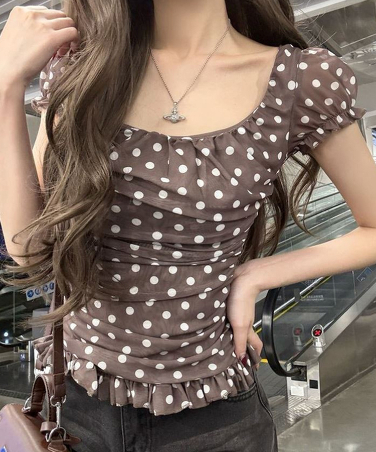 ドットシャーリングノースリーブブラウス BROWN