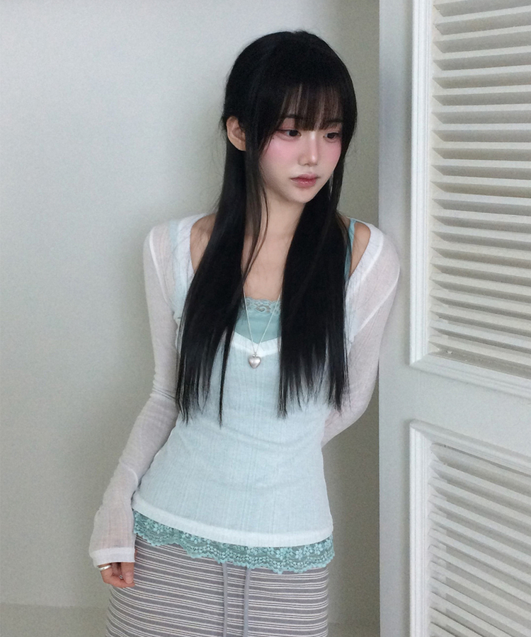 シアーリブディープVネック長袖Tシャツ(5color) IVORY