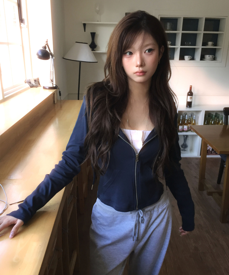 セミスリムジップアップフードトレーナー NAVY