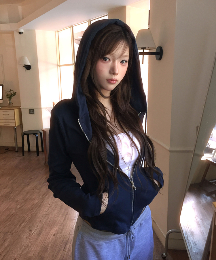 セミスリムジップアップフードトレーナー NAVY