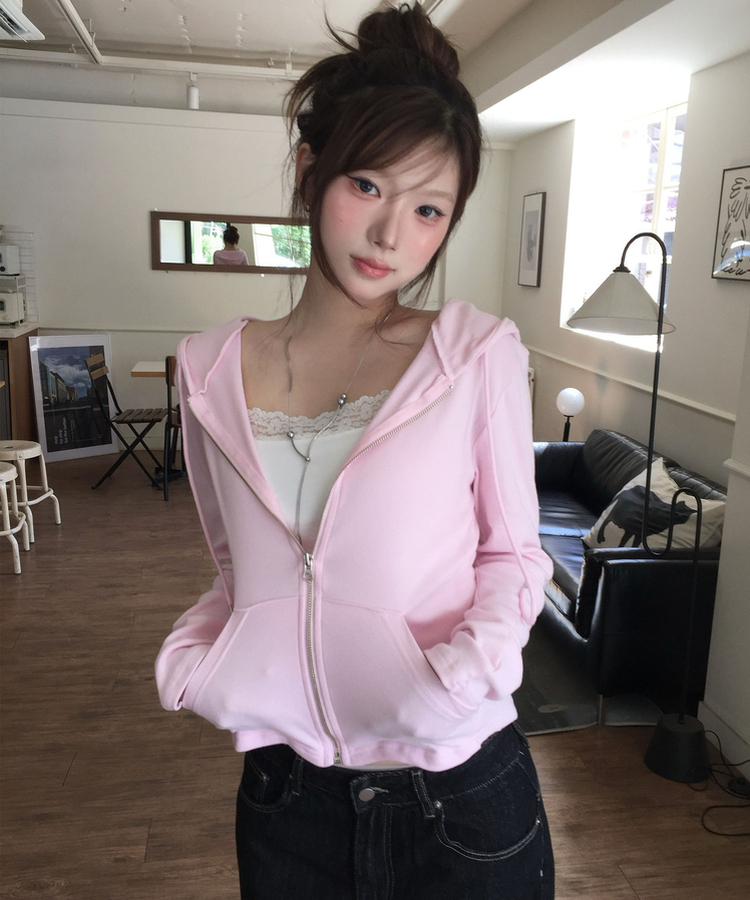 セミスリムジップアップフードトレーナー LIGHT PINK