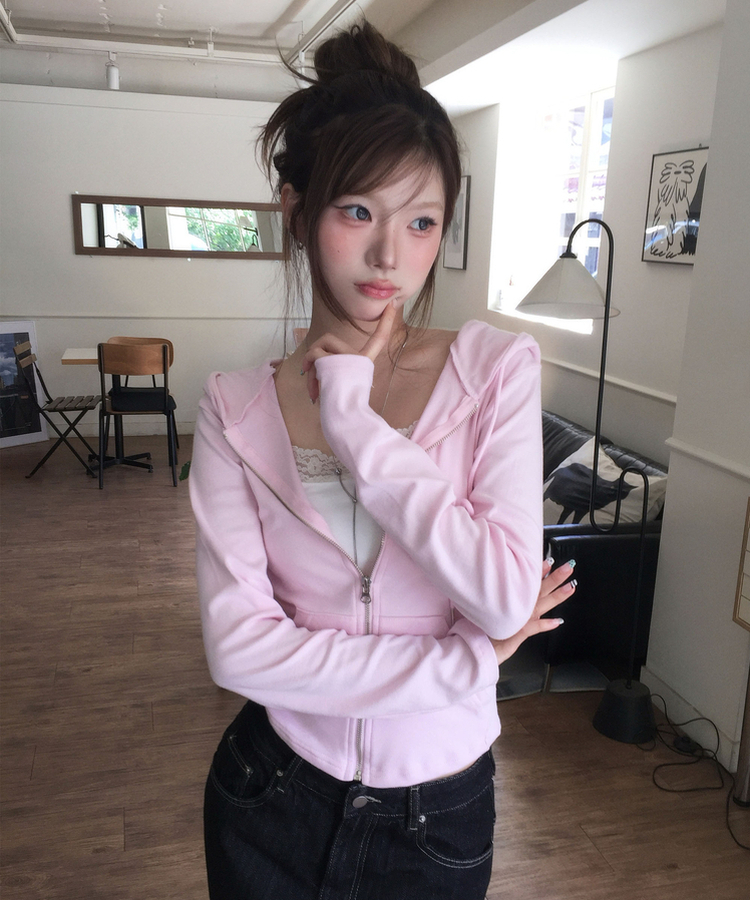 セミスリムジップアップフードトレーナー LIGHT PINK