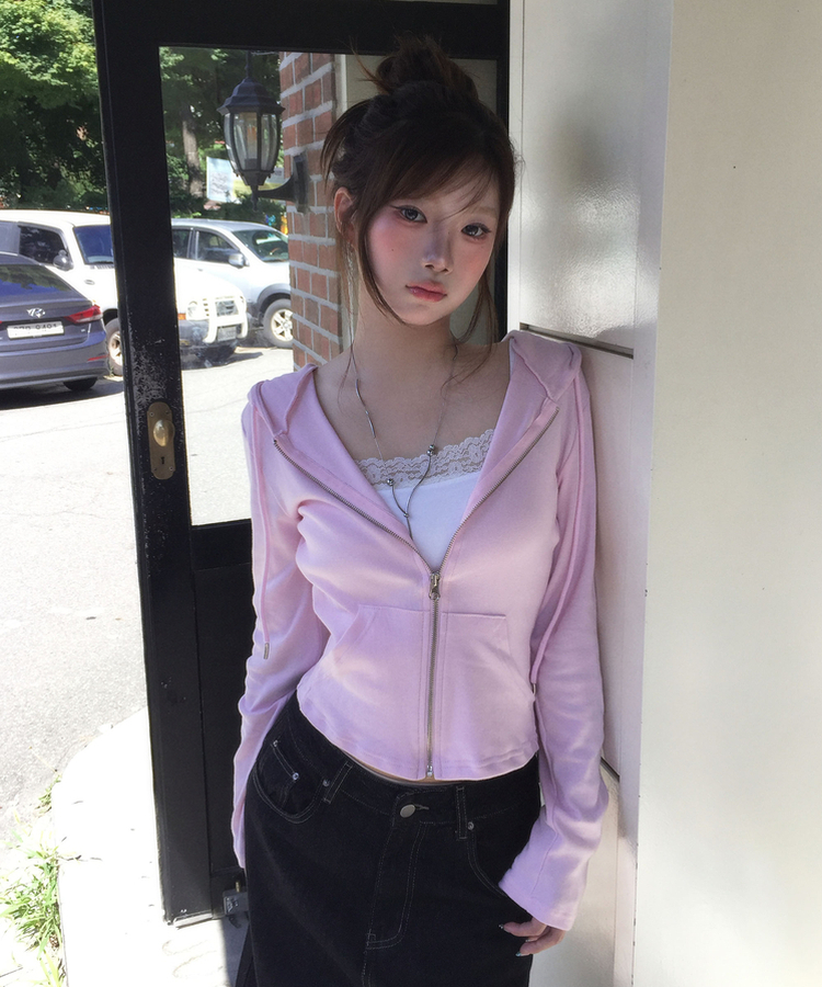 セミスリムジップアップフードトレーナー LIGHT PINK