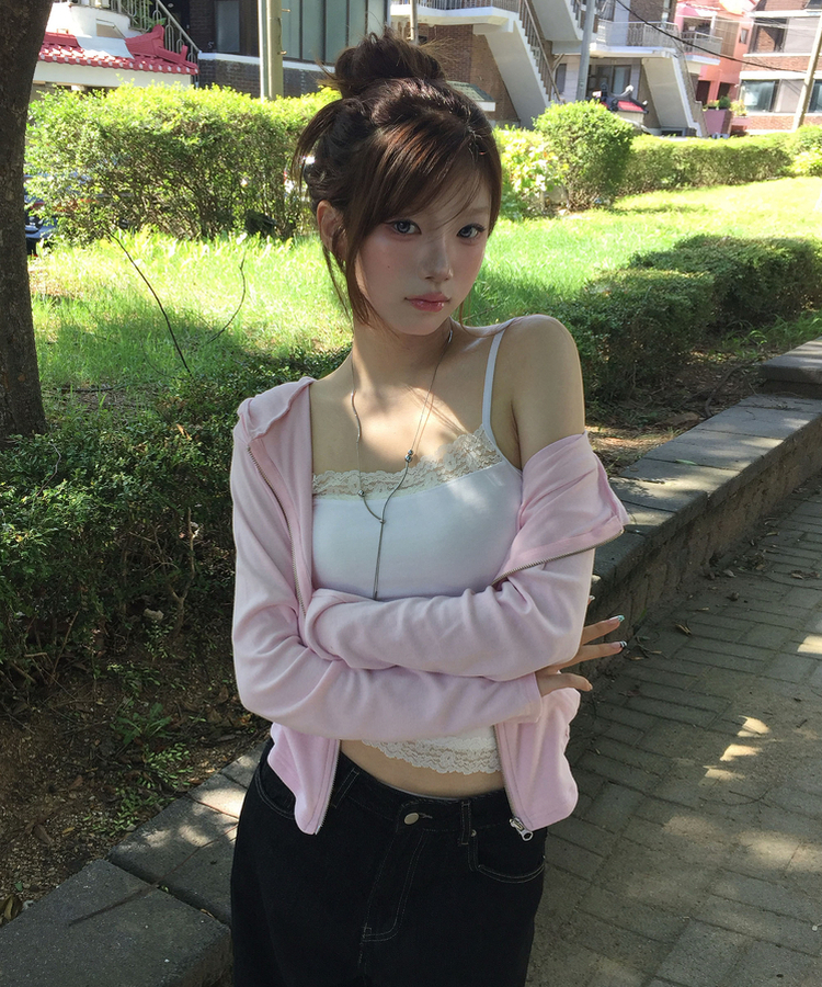 セミスリムジップアップフードトレーナー LIGHT PINK