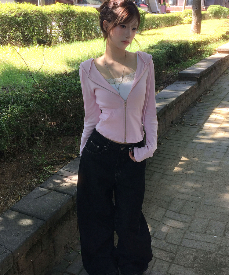 セミスリムジップアップフードトレーナー LIGHT PINK