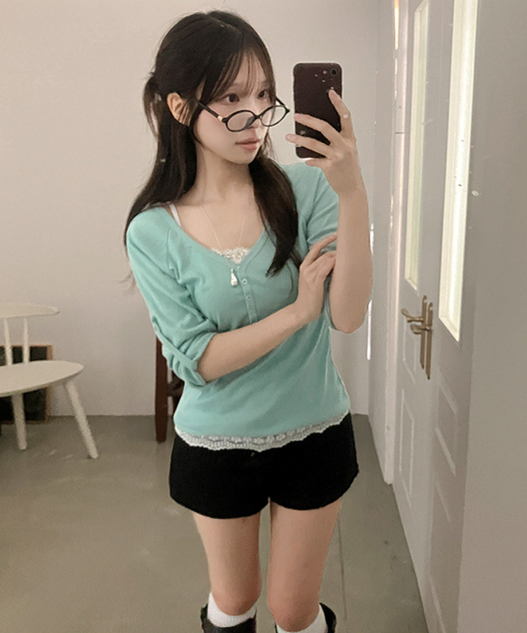 ヘンリーロールアップ七分袖Tシャツ(6color) MINT