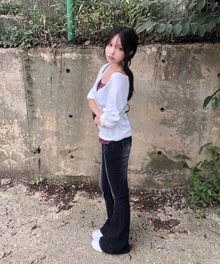 ヘンリーロールアップ七分袖Tシャツ(6color) WHITE