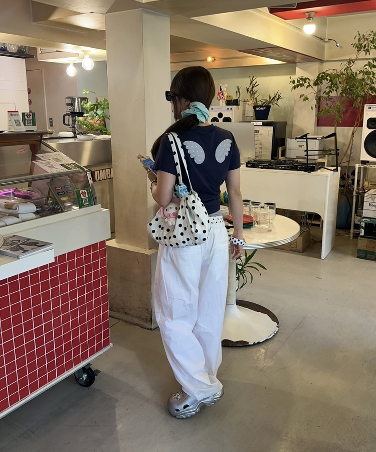 나일론 도트 보스턴백 화이트