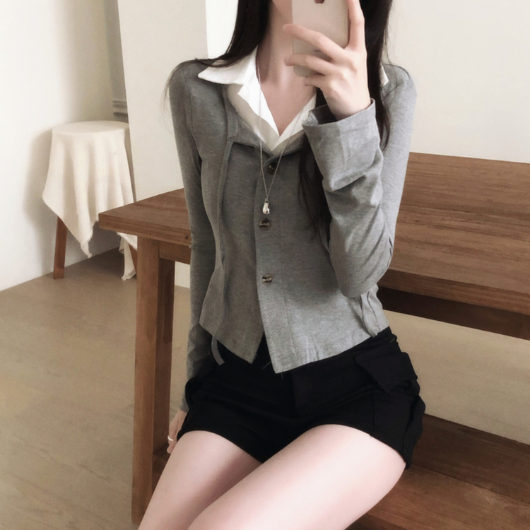 レイヤードシャツカーディガン GREY