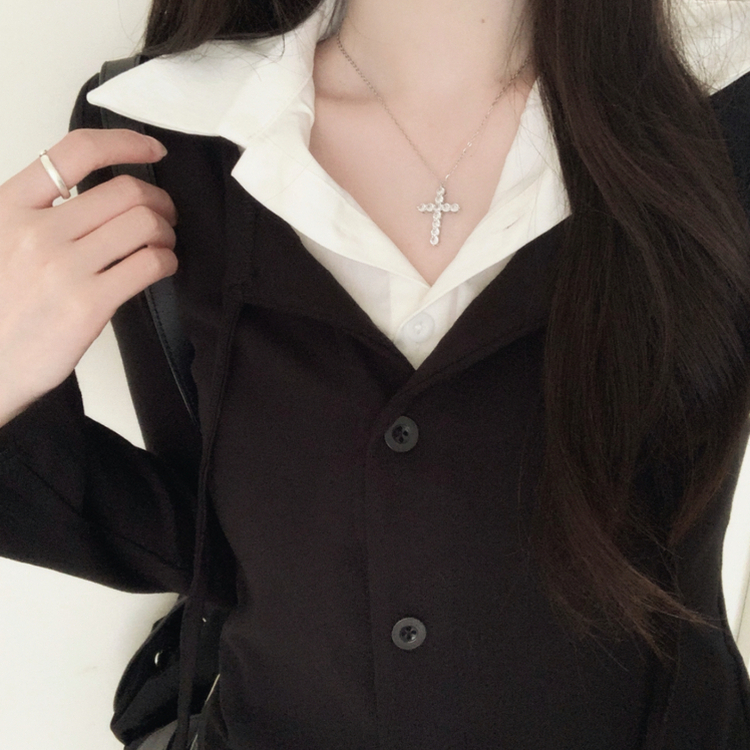 レイヤードシャツカーディガン BLACK