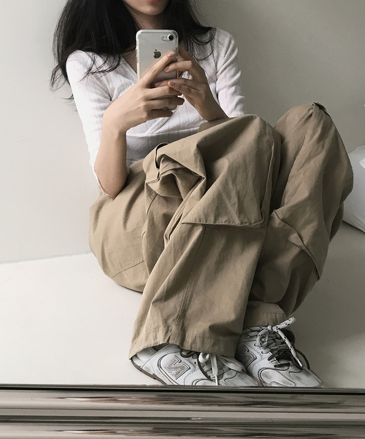 パンチングラップVネック七分袖Tシャツ IVORY