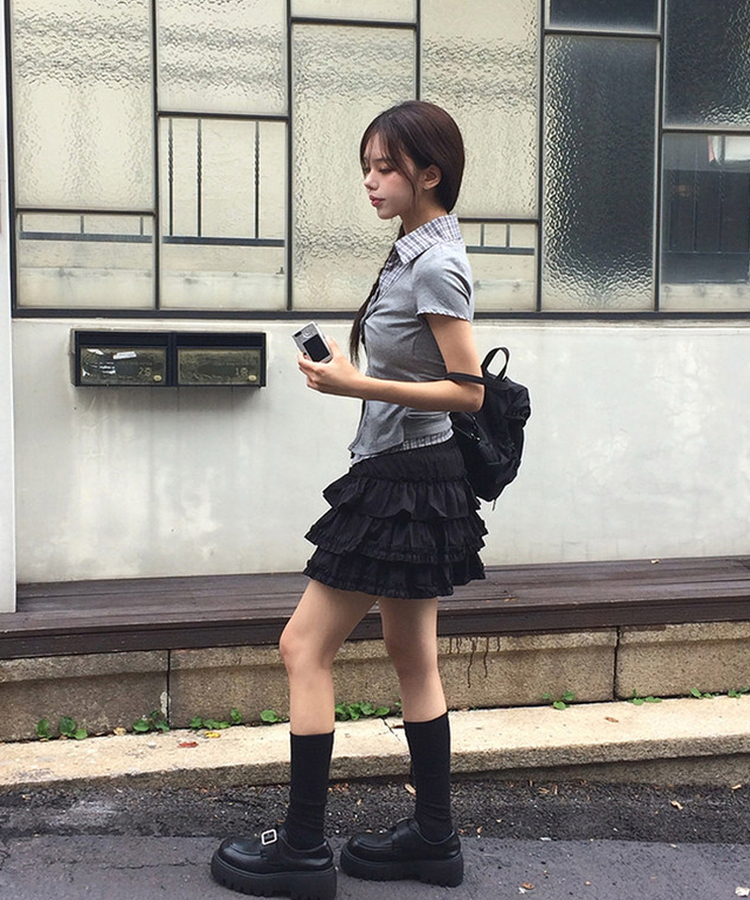 フリルティアードバンディングミニスカート BLACK