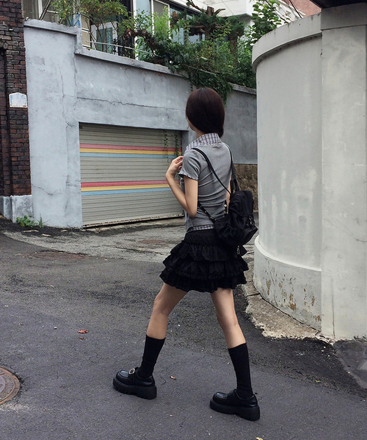 フリルティアードバンディングミニスカート BLACK