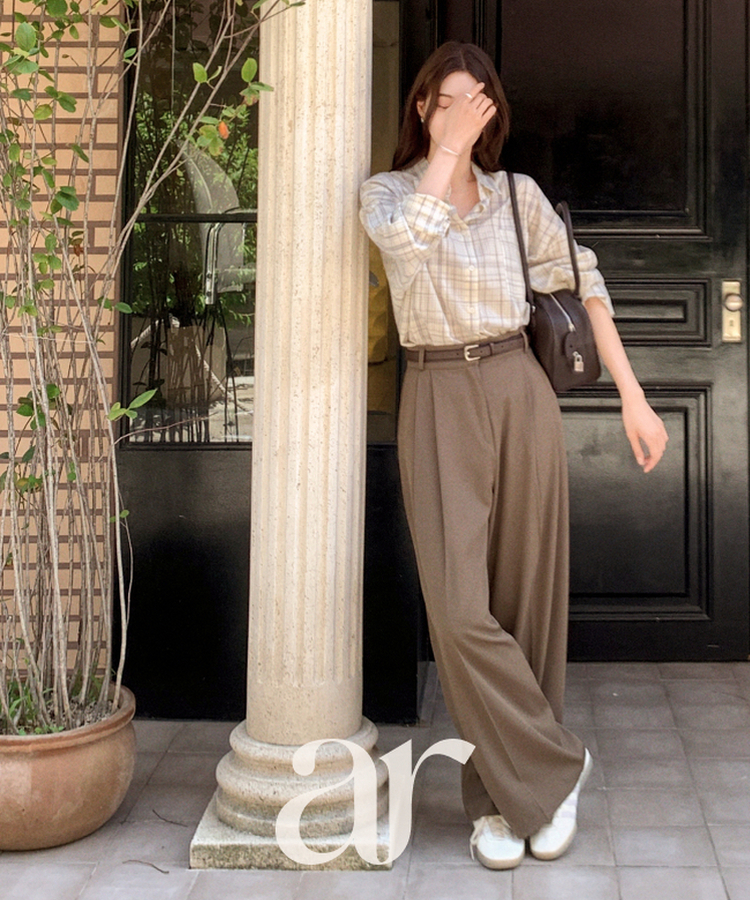 (韓国製)（国内製作）（S-3XL/ショート&ロング）2丈 ツーピンタック ワイド 秋スラックス BROWN