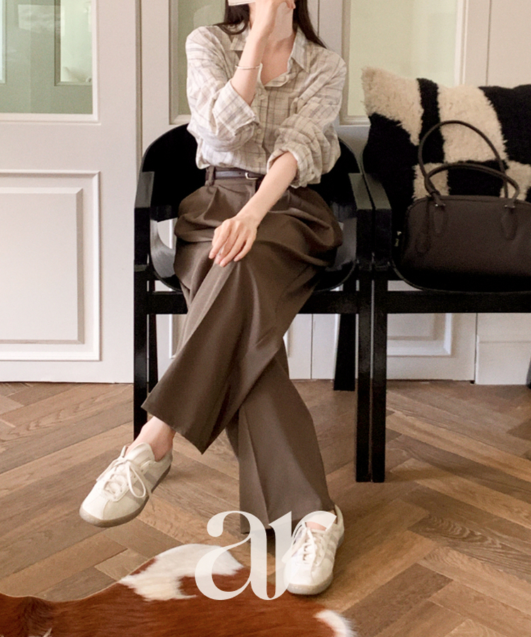 (韓国製)（国内製作）（S-3XL/ショート&ロング）2丈 ツーピンタック ワイド 秋スラックス BROWN