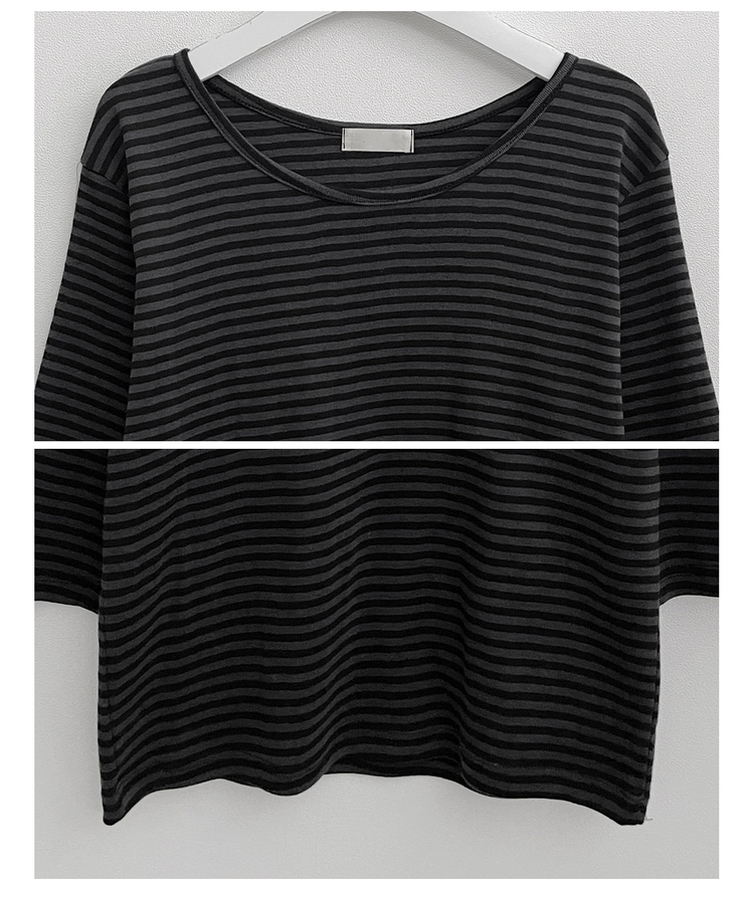 ボーダーUネック七分袖Tシャツ