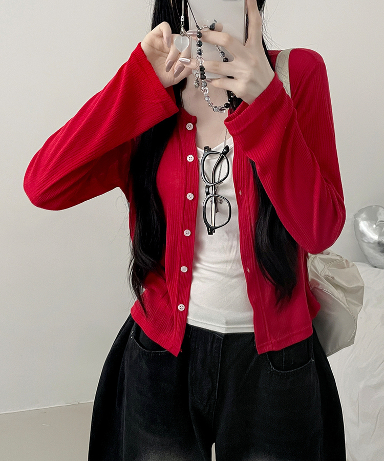 シアーセミクロップドカーディガン RED