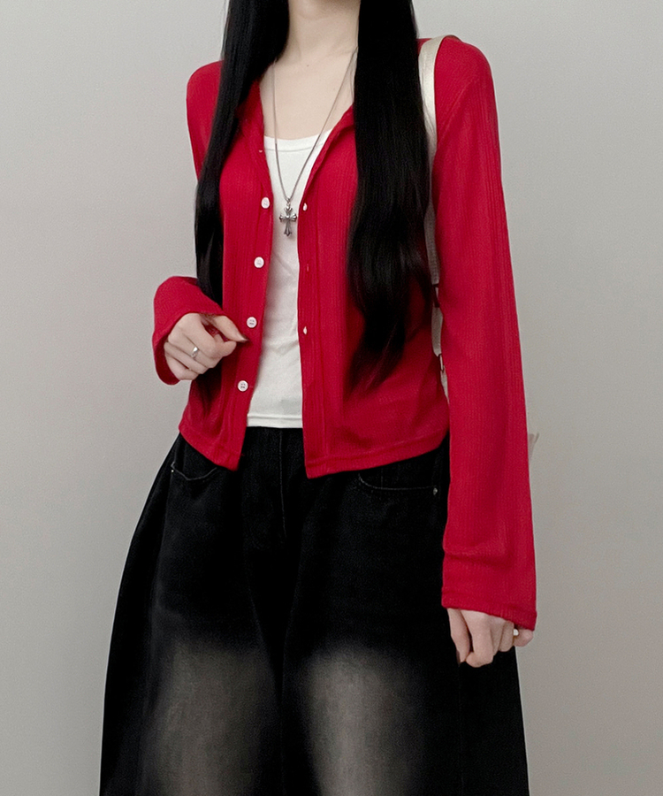 シアーセミクロップドカーディガン RED