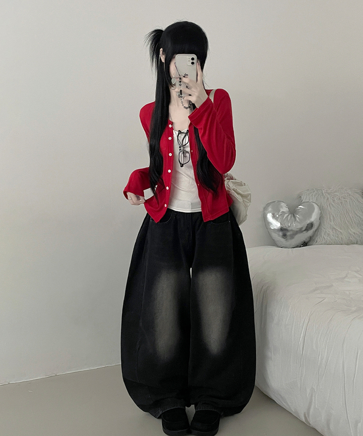 シアーセミクロップドカーディガン RED