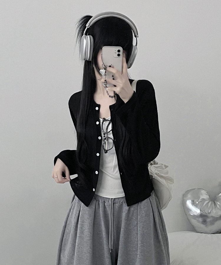 シアーセミクロップドカーディガン BLACK