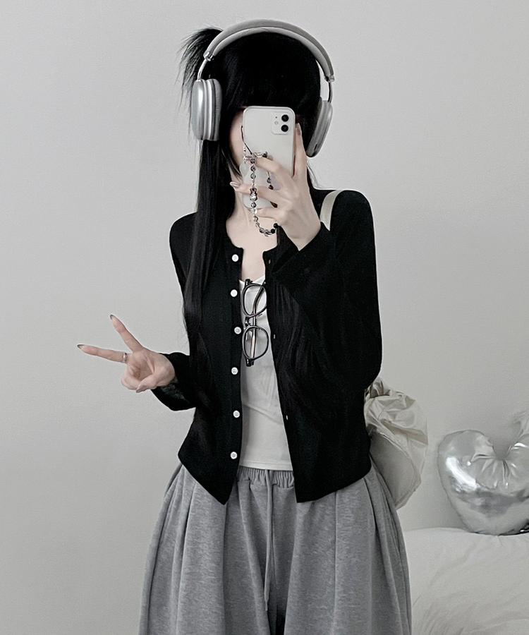 シアーセミクロップドカーディガン BLACK