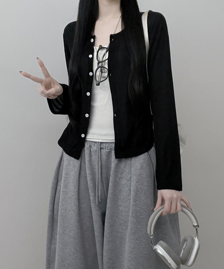 シアーセミクロップドカーディガン BLACK
