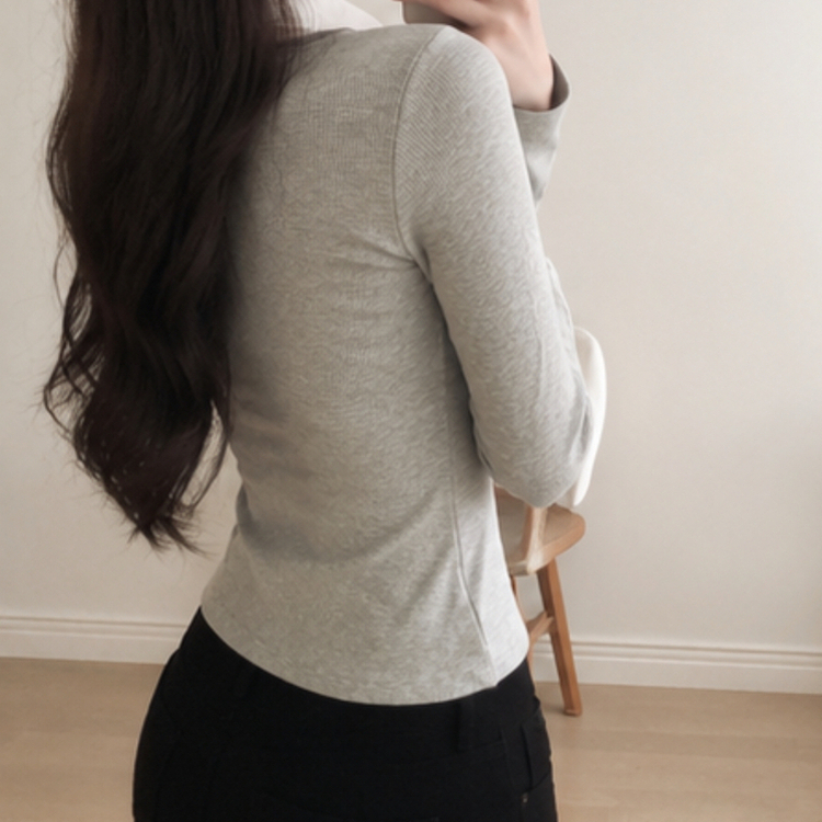 レイヤードヘンリーネックリブ長袖Tシャツ GREY