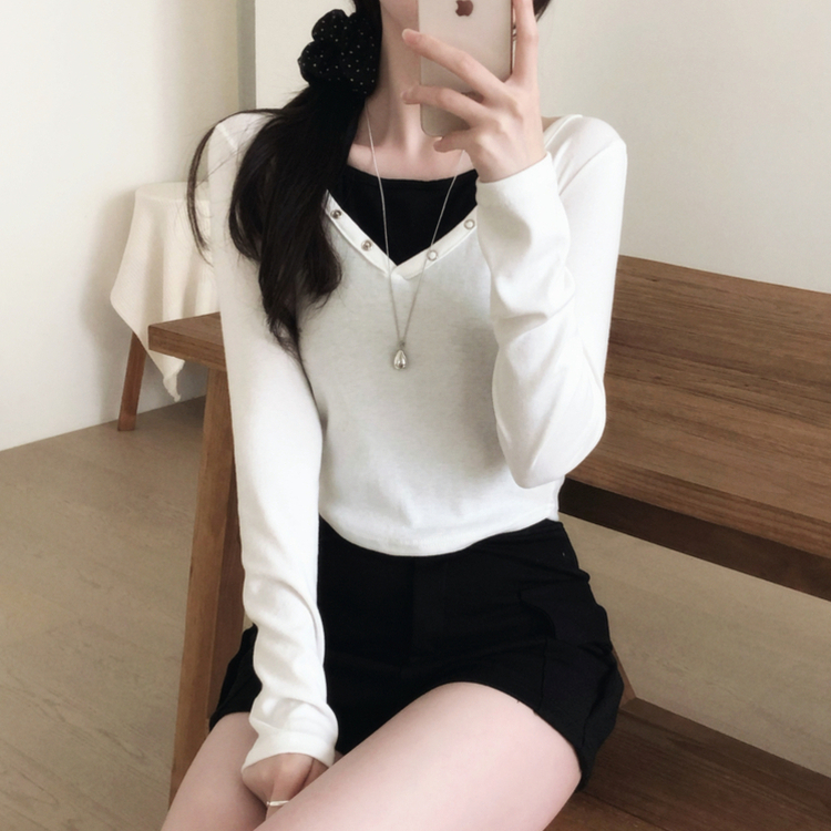 レイヤード二重ホルター長袖Tシャツ WHITE