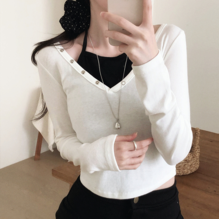レイヤード二重ホルター長袖Tシャツ WHITE