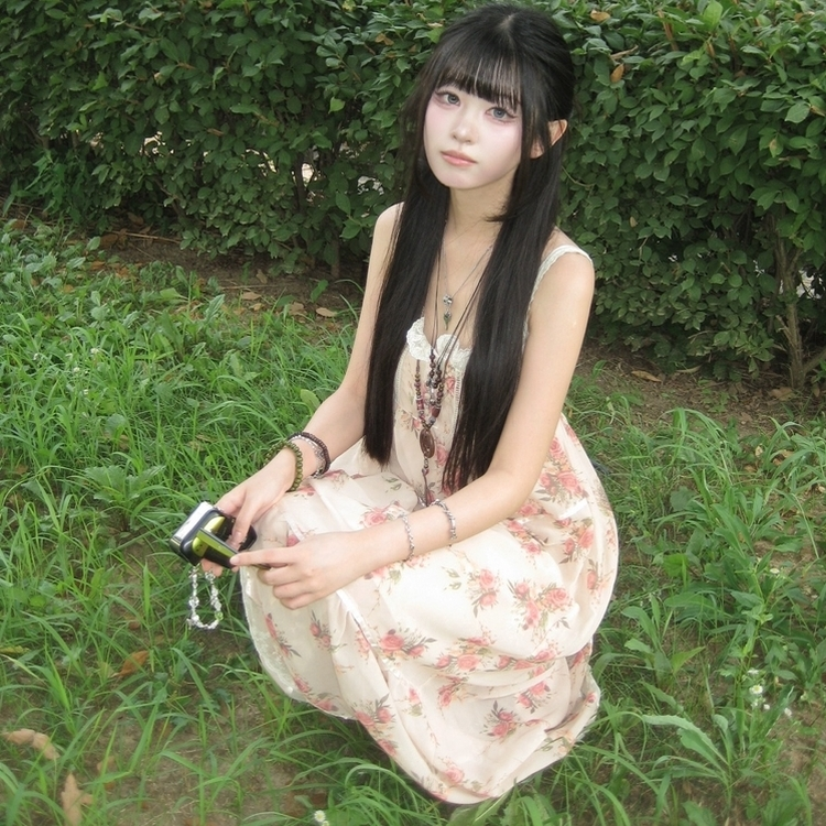 レースピンタック小花ロングワンピース PINK