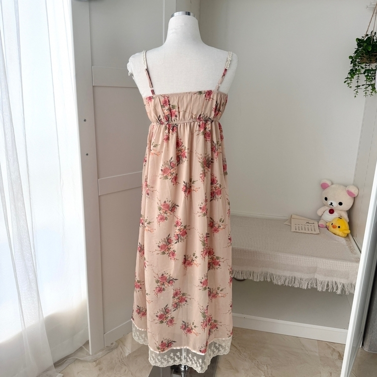 レースピンタック小花ロングワンピース